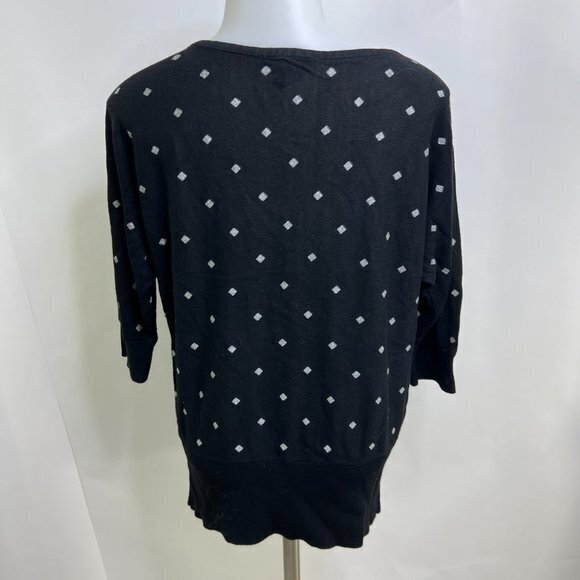 WHBM Sweater M Black Metallic Diamond 1/2 Sleeve Knit Top Silver‎ - Picture 5 of 8
